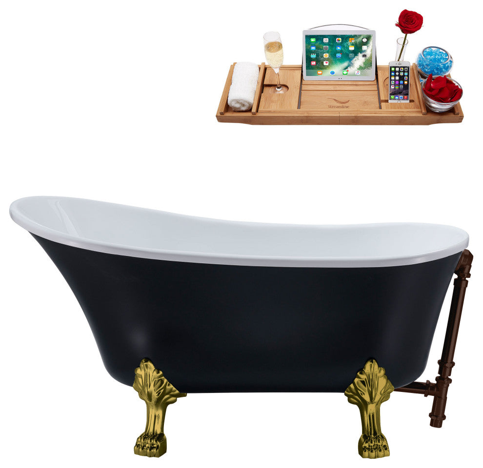 63" Streamline N353BGL-ORB Soaking Clawfoot Tub and Tray With External Drain