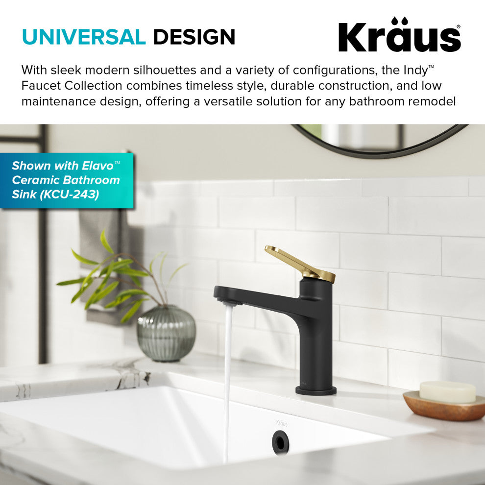 KRAUS Indy Single Handle Basin Bathroom Faucet Spot Free BBMB, Pop Up Drain
