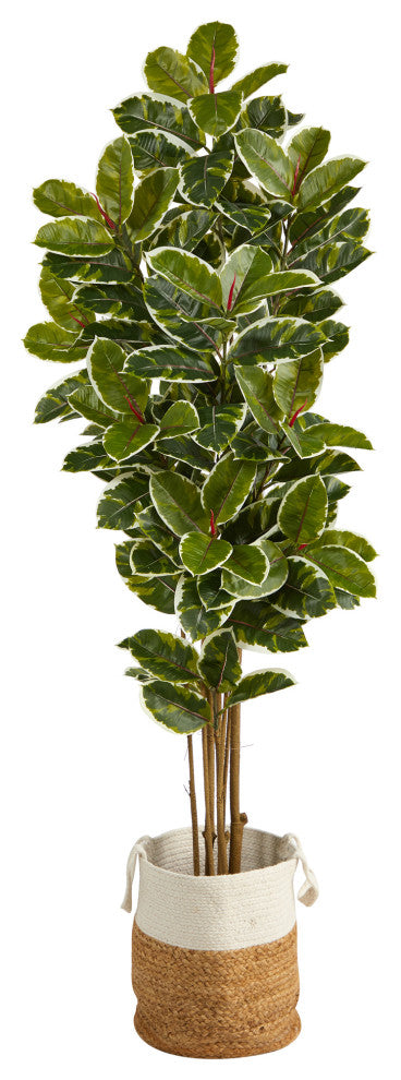 6' Oak Faux Tree, Handmade Natural Jute & Cotton Planter  Indoor/Outdoor