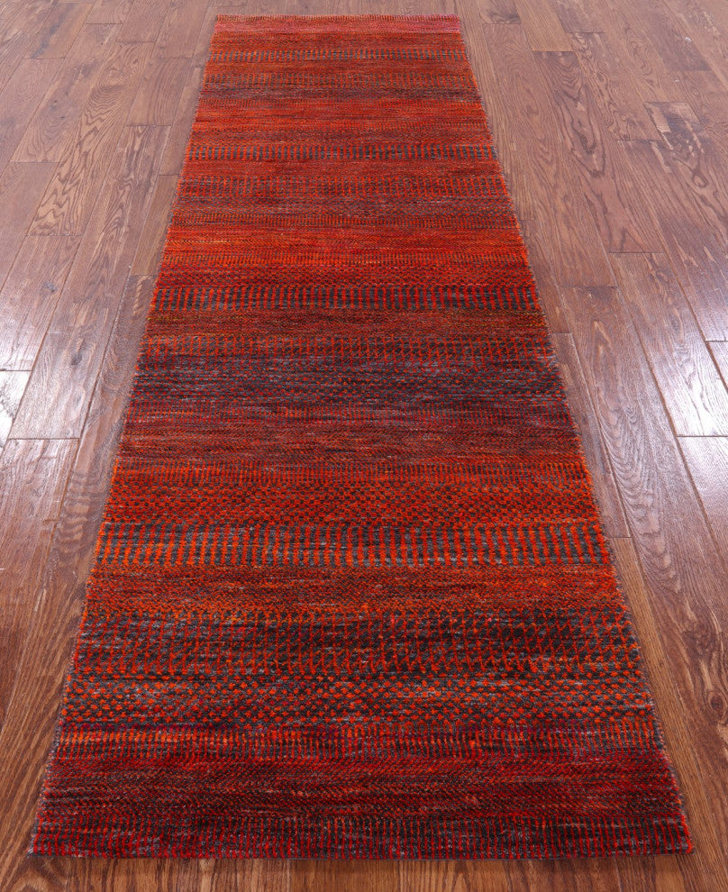 2' 7" X 8' 1" Super Savannah Gabbeh Handmade Wool and Silk Runner Rug Q11907