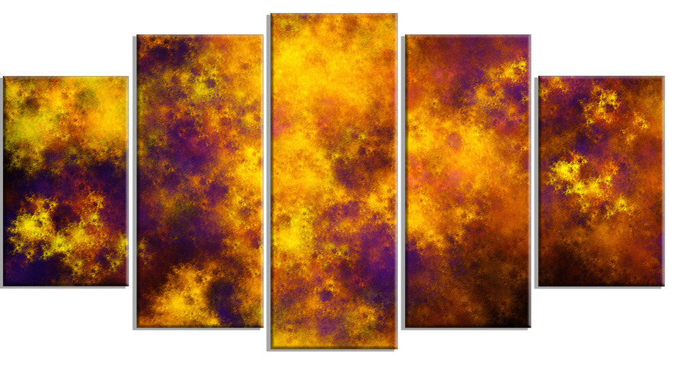 Cloudy Orange Starry Fractal Sky, Abstract Canvas Art Print, 60"x32", 5 Panels