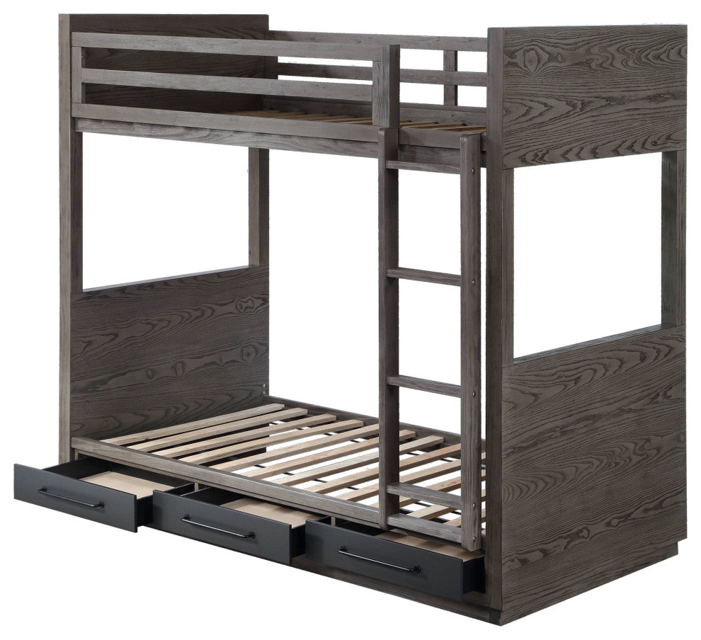 ACME Estevon Twin/Twin Bunk Bed, Gray Oak Finish