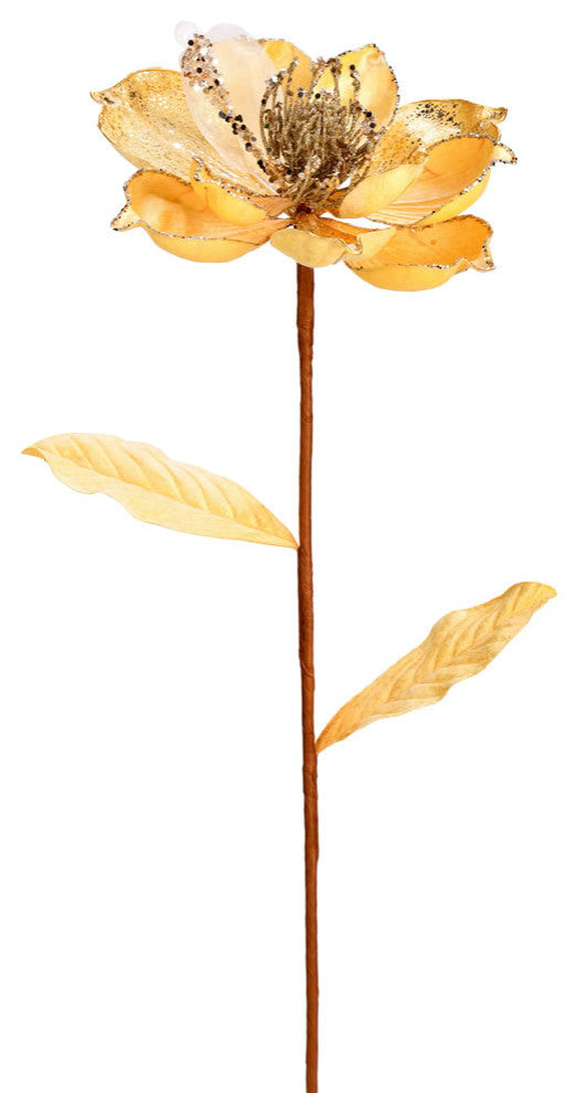 Glitter Magnolia Artificial Christmas Spray , Champagne, 30"