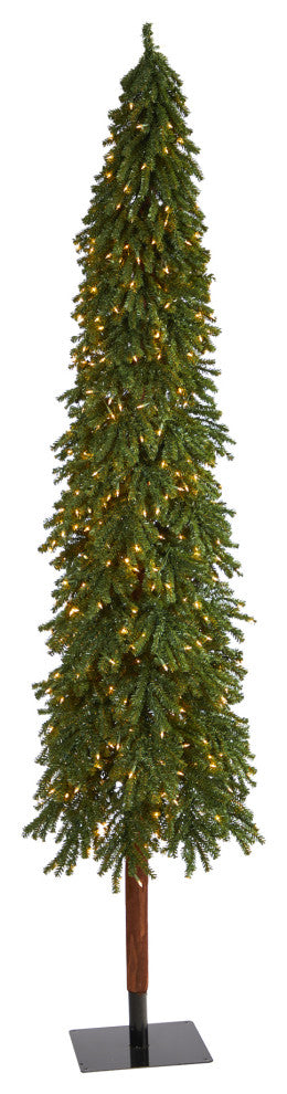 9' Grand Alpine Faux Xmas Tree W/600 Lights & Bendable Branches W/Natural Trunk