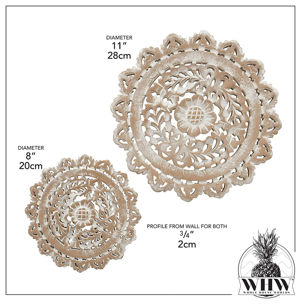 2 Piece Carved Mandala Wall Art Sculptures