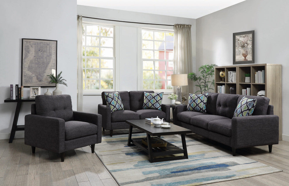 Linen-Like Fabric Tufted Back Loveseat, Gray