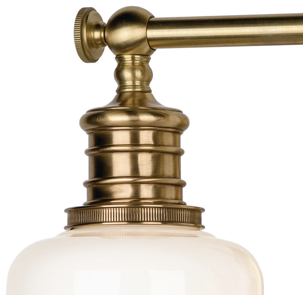 Keswick 2-Light Bath and Vanity With Opal Glossy Glass Shade, Aged Brass
