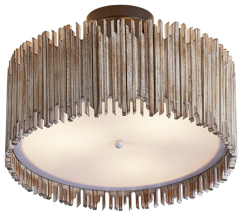 Farmhouse Wooden Cage Semi-Flush Mount Lighting With 3-Light