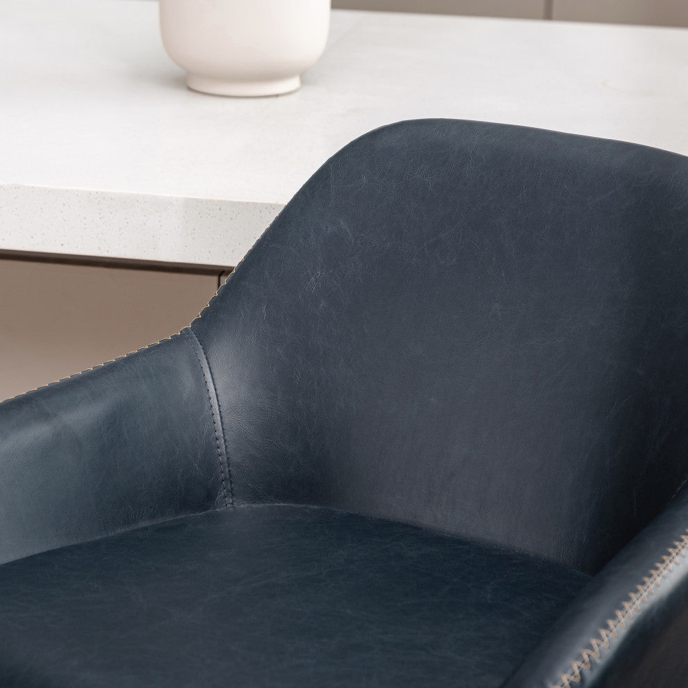 Vintage Navy Blue Leatherette Gaslift Adjustable Swivel Bar Stool, Set of 2