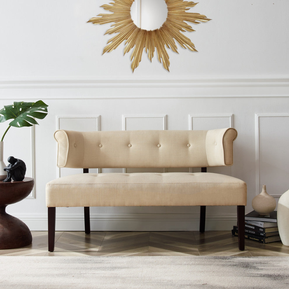 Inspired Home Elisabeth Bench Upholstered, Beige Linen