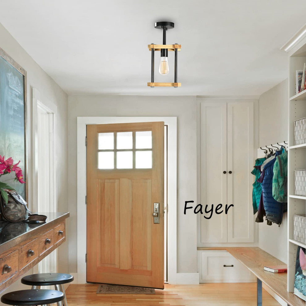 Semi Flush Mount Pendant Light Fixture, Wood