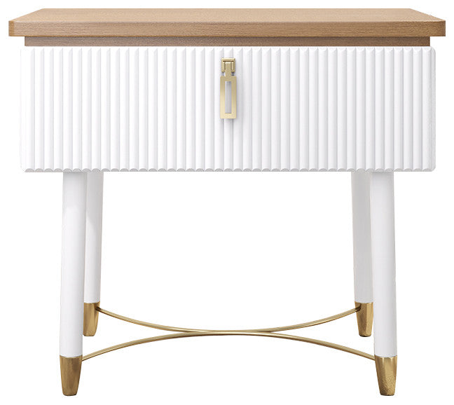 Modern White Nightstand Wood Nightstand Bedside Table with Drawer in Gold