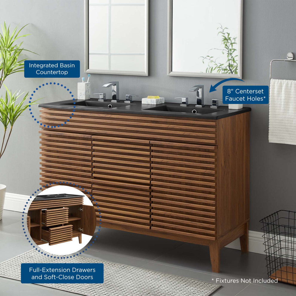 Render 48" Double Sink Bathroom Vanity Walnut Black -5381