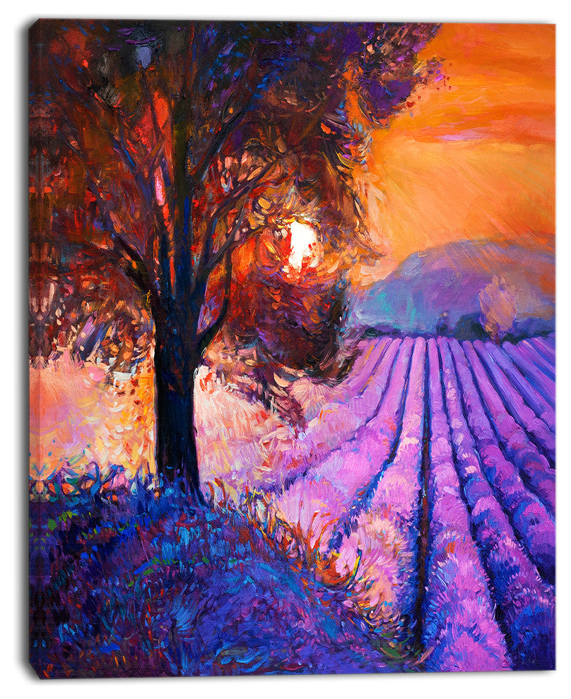 Majestic Lavender Field and Tree, Floral Canvas Art Print, 30"x40"