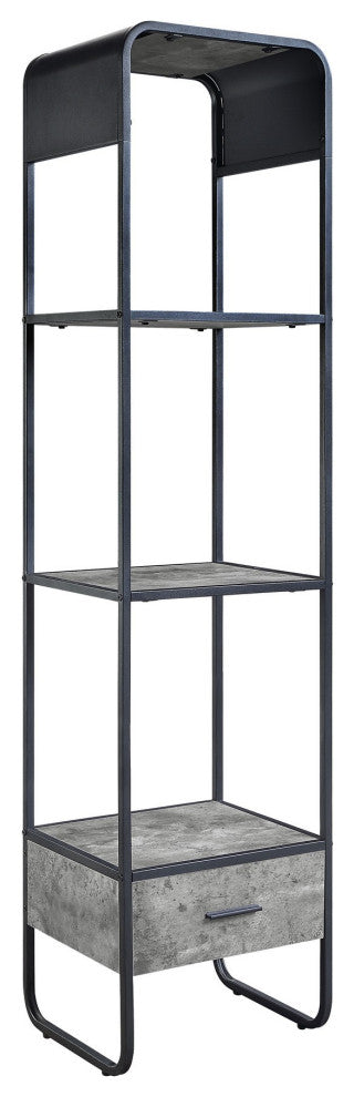 Benzara BM280302 66" Side Pier, Media Bookcase, 3 Shelves, Metal Frame, Gray