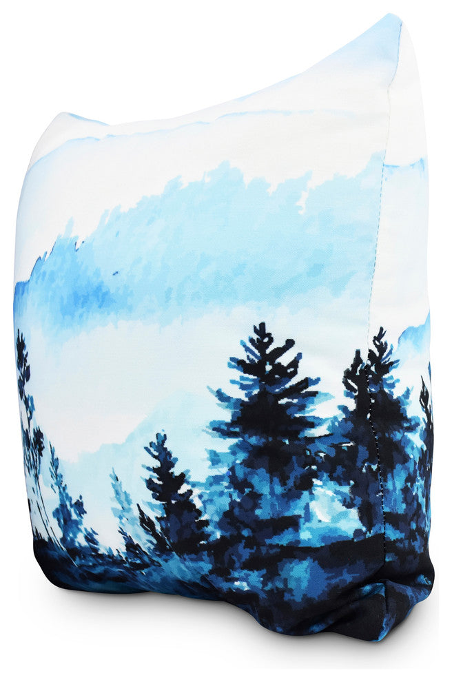 Mountain Forrest 16" Blue Holiday Print Decorative Throw Pillow