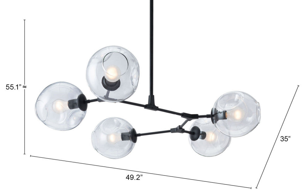 Pendant Ceiling Light Fixture, Glass, Steel Metal, Black, Clear, Lounge Cafe