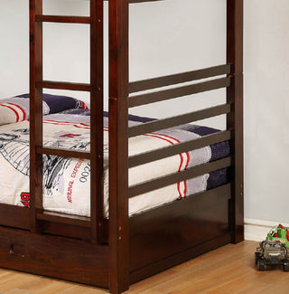 Wooden Twin Over Twin Bunk Bed, Dark Walnut