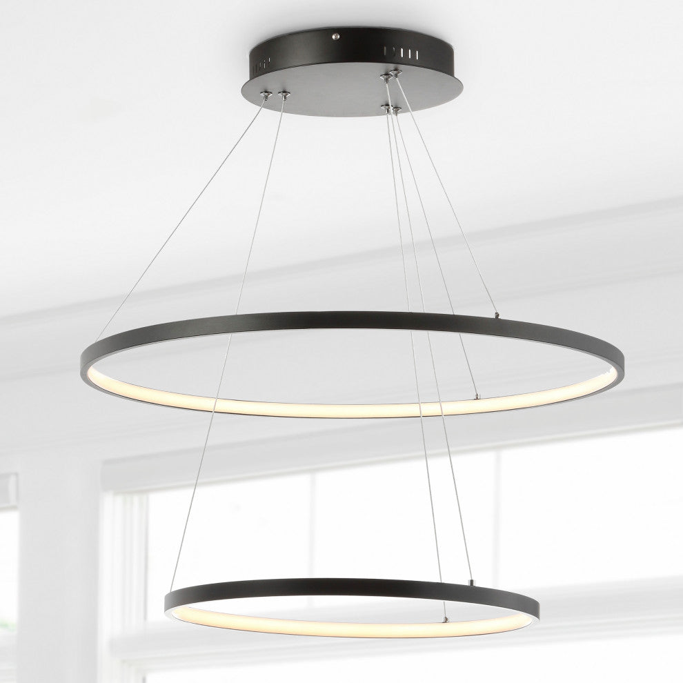 Circulo Metal Round Modern LED Pendant, Matte Black, Width: 24"