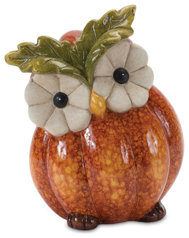 Terra Cotta Pumpkin Owl Figurine, Set of 2