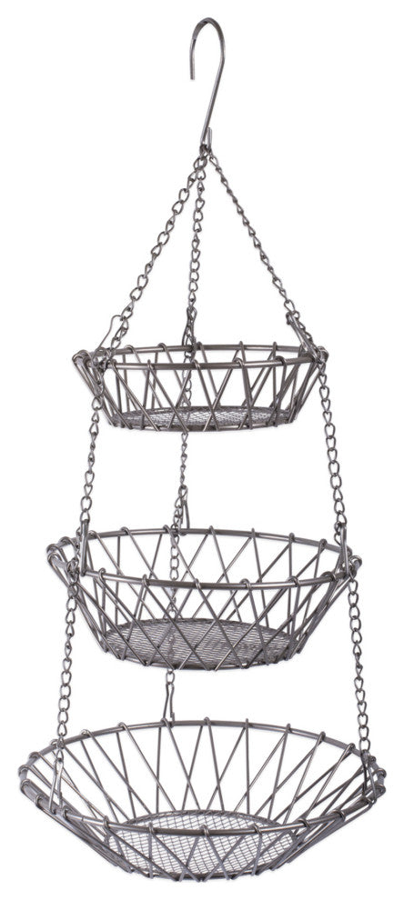 Satin Nickel 3 Tier Hanging Fruit Basket