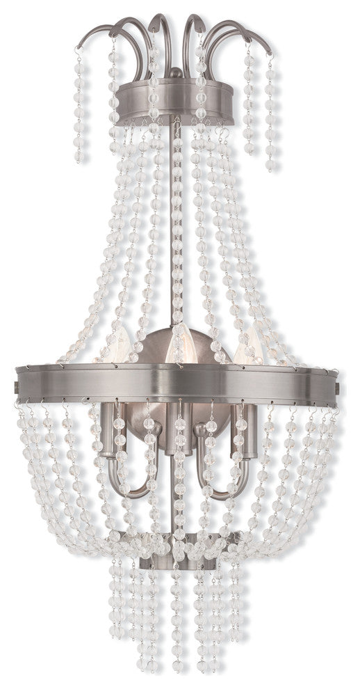 Wall Sconce With Clear Crystals, Brushed Nickel