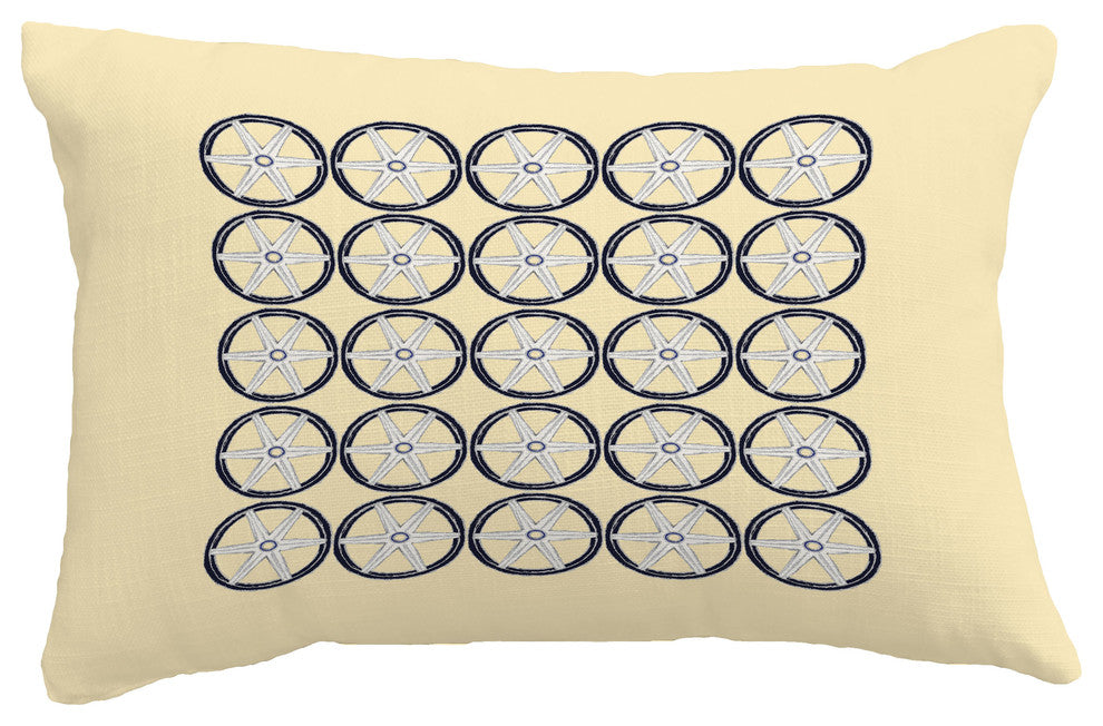 Nautical Geo Square Geometric Print Pillow With Linen Texture, Yellow, 14"x20"