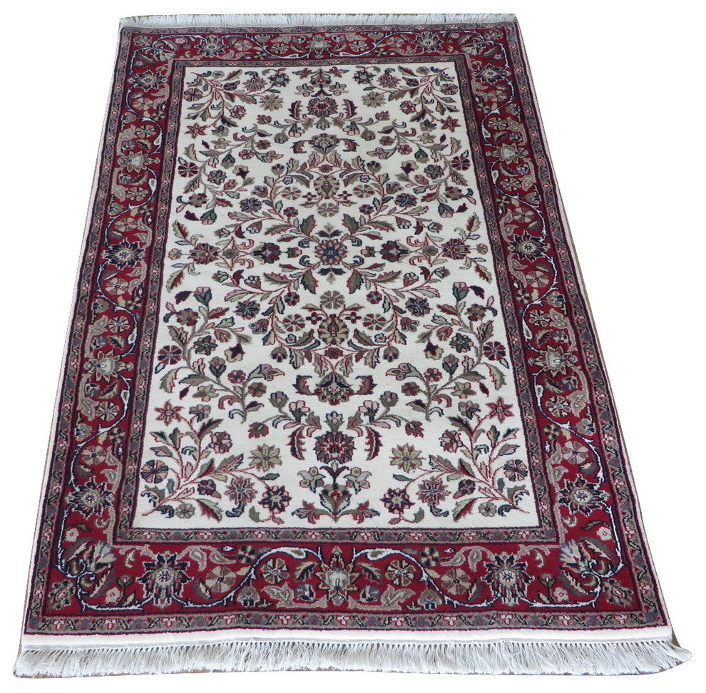 Hand-Knotted Persian Sarouk Oriental Rug Ivory, 4x6