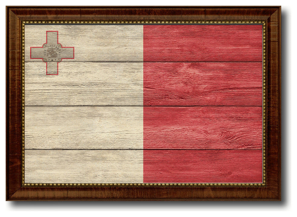 Malta Country Textured Flag Print With Brown Gold Frame, 19"X27"