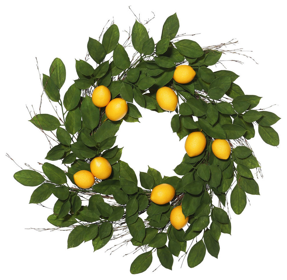24" Green Salal Leaf/Yellow Lemon Wreath