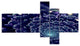 Dark Blue Abstract Fractal Flower, Floral Canvas Art print, 60"x32", 5 panels