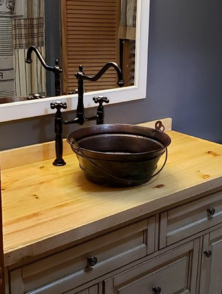 Rustic Aged Copper Copper Bucket Vessel Bath Sink with Drain
