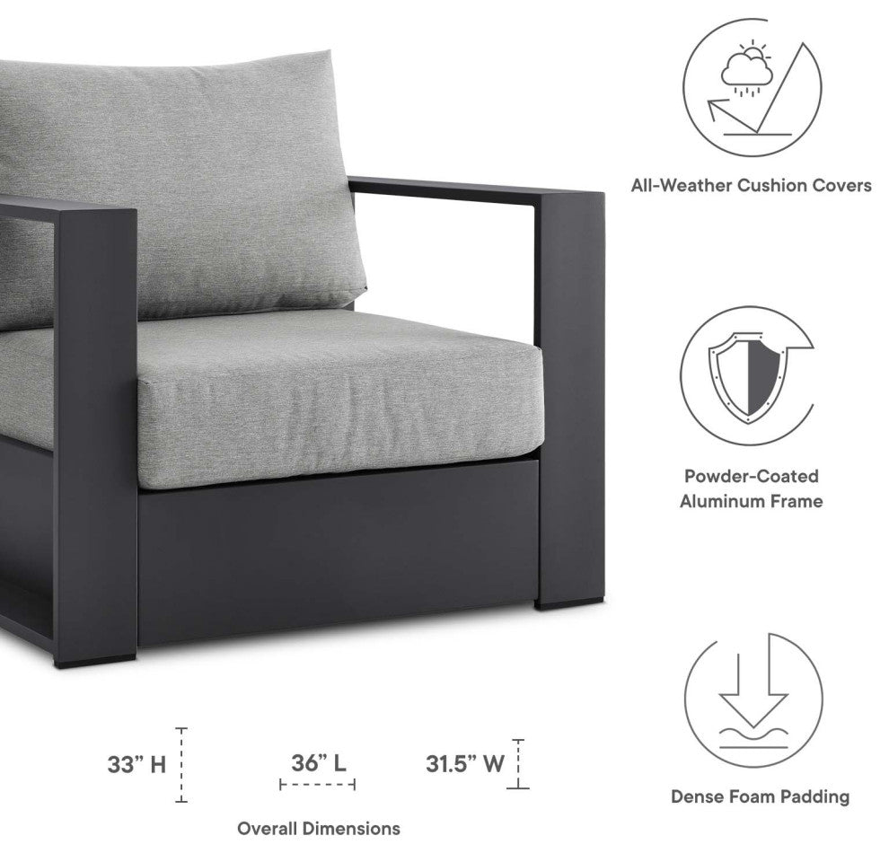 Lounge Sectional Sofa Chair Table Set, Gray, Aluminum, Modern, Outdoor