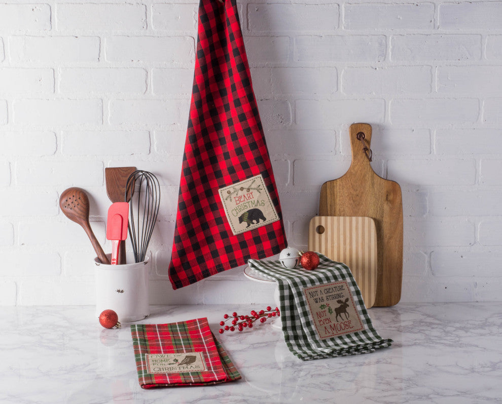 Cabin Christmas Embroidered Dishtowel, Set Of 3