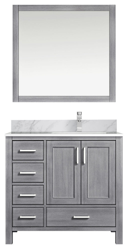 Jacques 36" Distressed Grey Single Vanity Set with Marble Top - Right Version