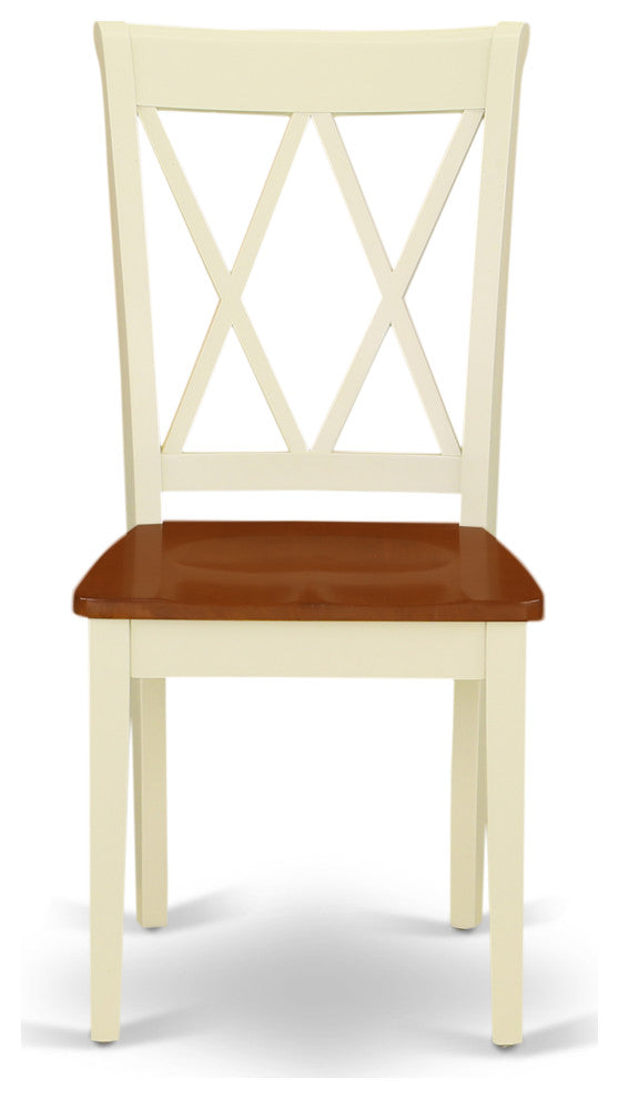 Dining Set 5 Pcs- 4 Wood Chairs, Table, Buttermilk Finish Hardwood Structure.