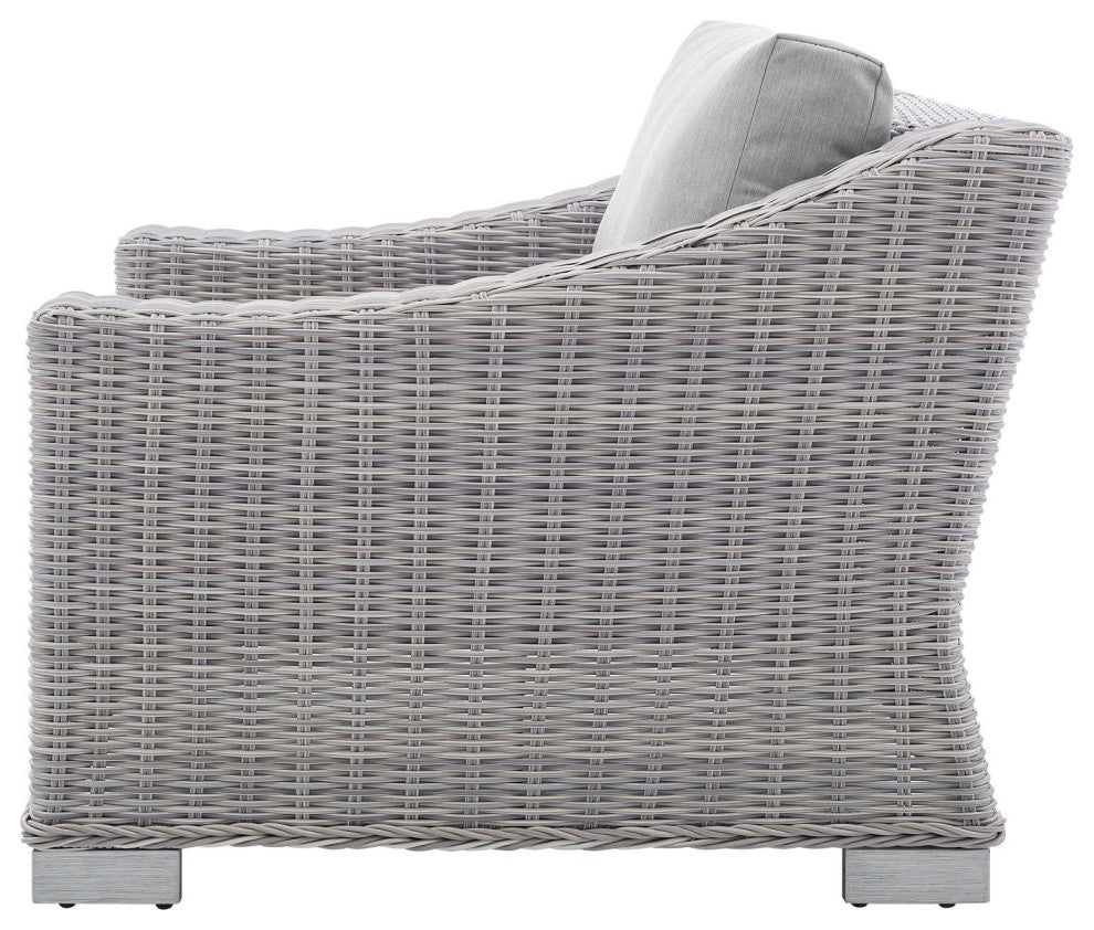 Lounge Sectional Sofa Chair Table Set, Rattan, Wicker, Gray, Outdoor