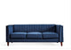 Modern 3 Seater Sofa, Velvet Seat & Vertical Channel Tufted Backrest, Dark Blue