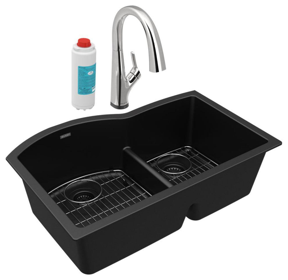 Quartz Classic 33" Undermount Sink Kit With Filtered Faucet, Black