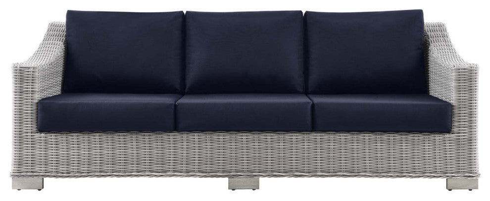 Lounge Sofa, Rattan, Wicker, Gray Blue Navy, Modern, Outdoor Patio Cafe