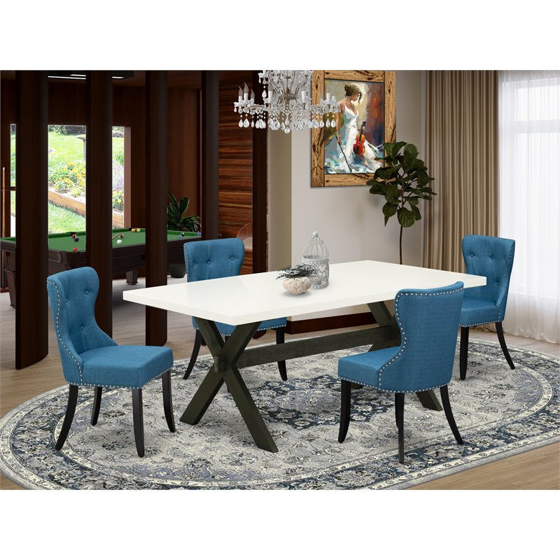 X627Si121-5, 5-Piece Dinette Set, 4 Chairs, Table Top and Wooden Cross Legs
