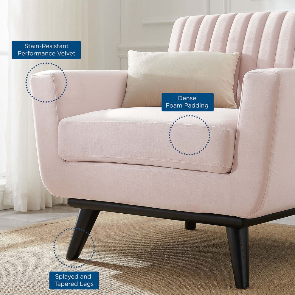 Tufted Armchair Accent Chair, Velvet, Pink, Modern, Living Lounge Hospitality