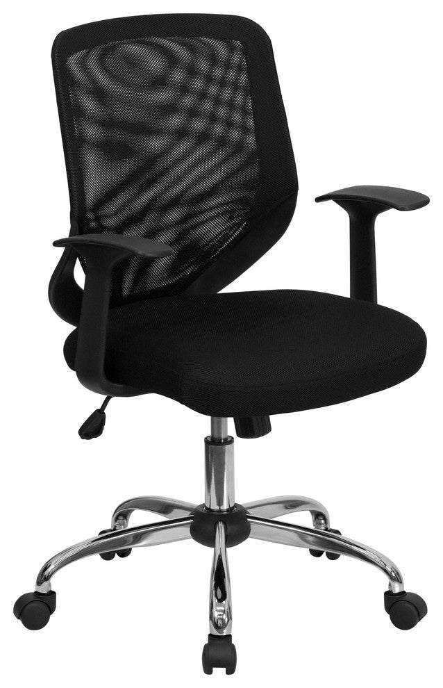 Mid-Back Black Mesh Swivel Task Chair With Arms