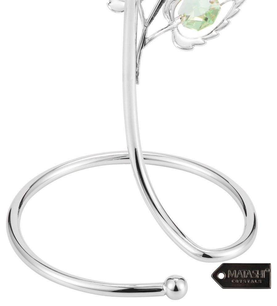 Matashi Silver Plated Rose Flower Tabletop Ornament With Red Pink Green Crystals