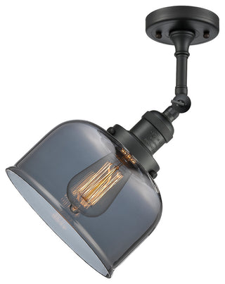 Large Bell 8" Semi-Flush Mount, Matte Black, Glass: Plated Smoked