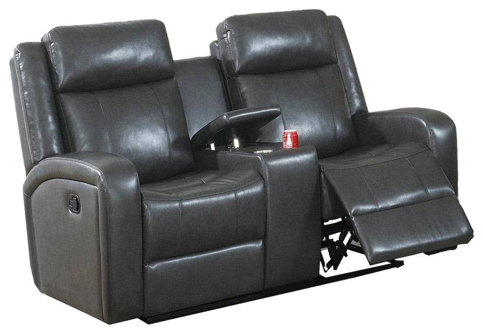 Benzara BM233100 Upholstered Manual Loveseat, USB Port/Pillow Backrest, Black