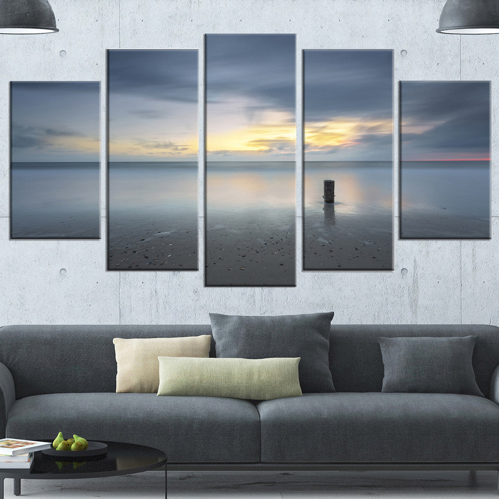 Stormy and Dark Sea Sunset, Seascape Canvas Art Print, 60"x32", 5 Panels