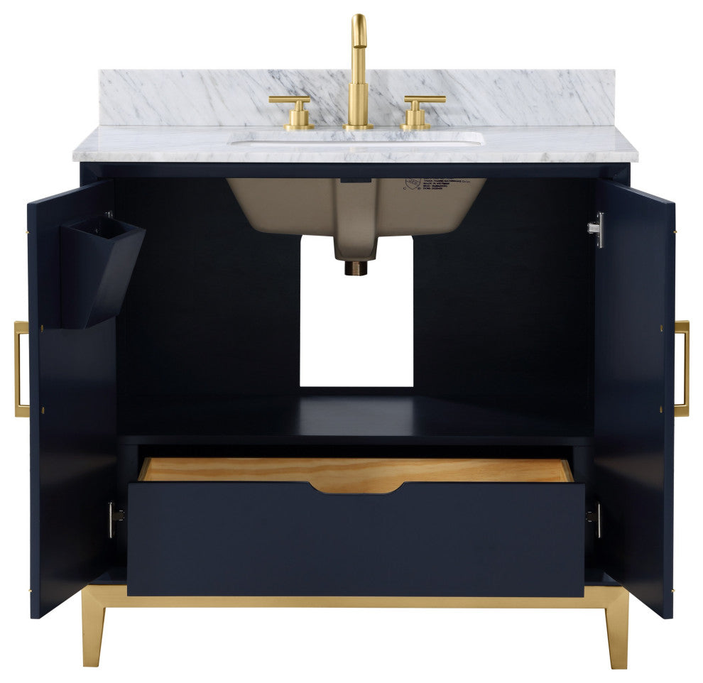Gracie Bathroom Vanity, Pacific Blue With Carrara Marble, 36"