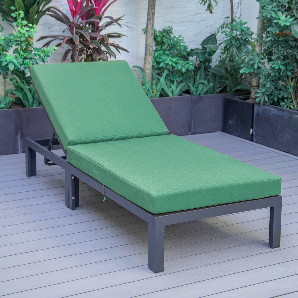 LeisureMod Chelsea Aluminum Patio Chasie Lounge Chair With Cushions, Green