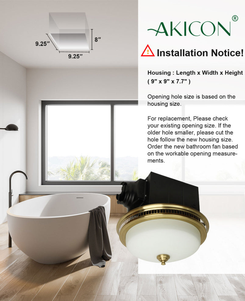Bathroom Exhaust Fan With LED Light and Nightlight 110CFM 1.5 Sone Brushed Gold